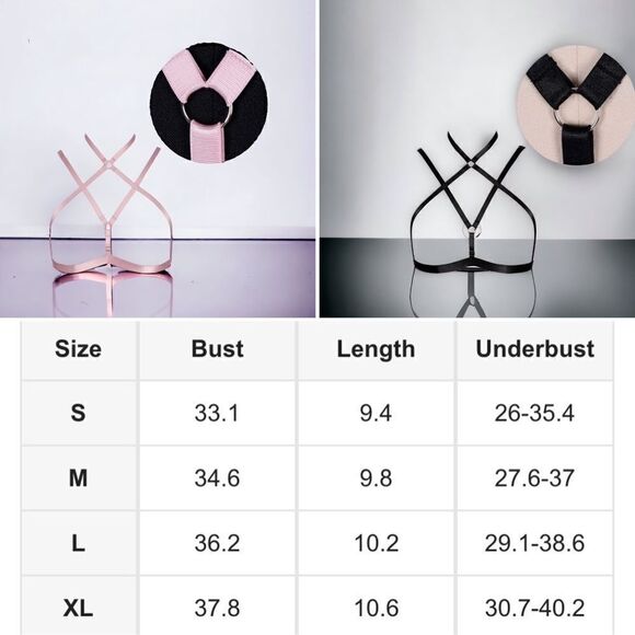 Pink/Black l Deluxe l Chest Cage l Layering Piece l Silver O-ring Hardware l New - Picture 4 of 8